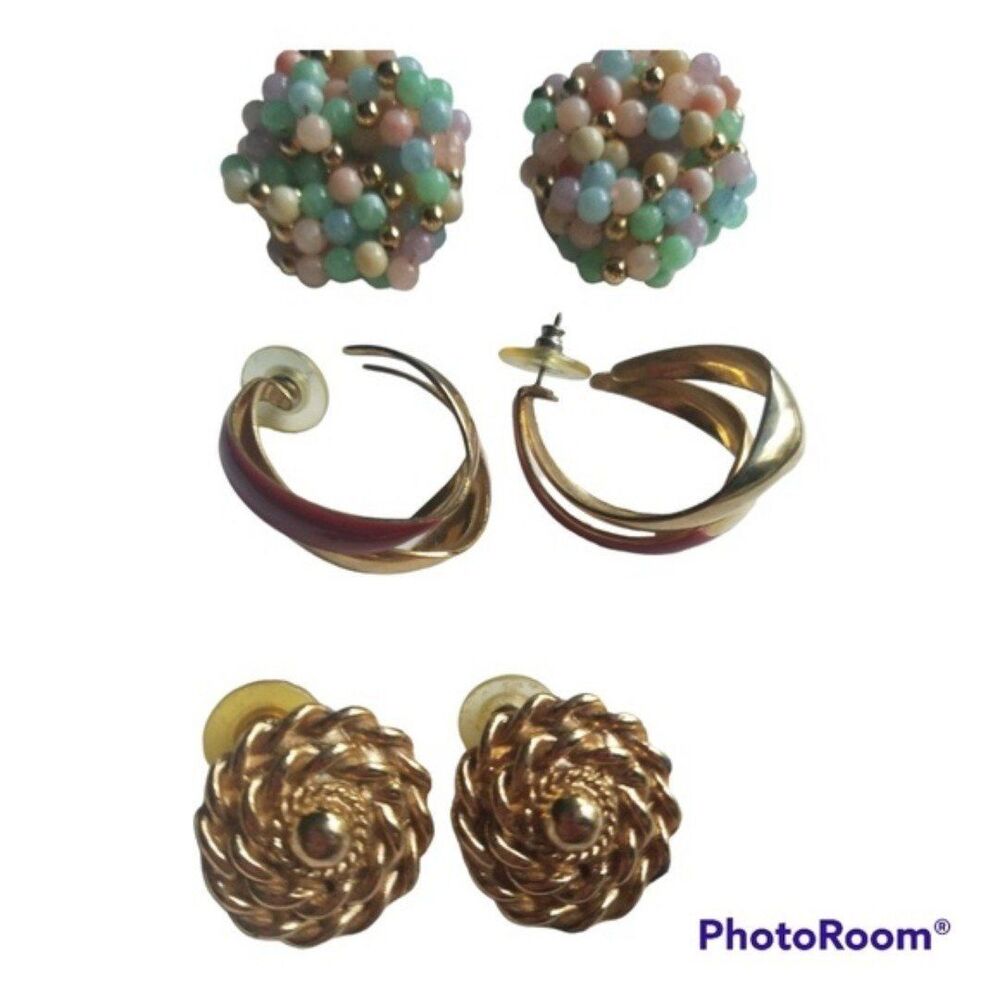 3 pair Vintage Pierced Earrings